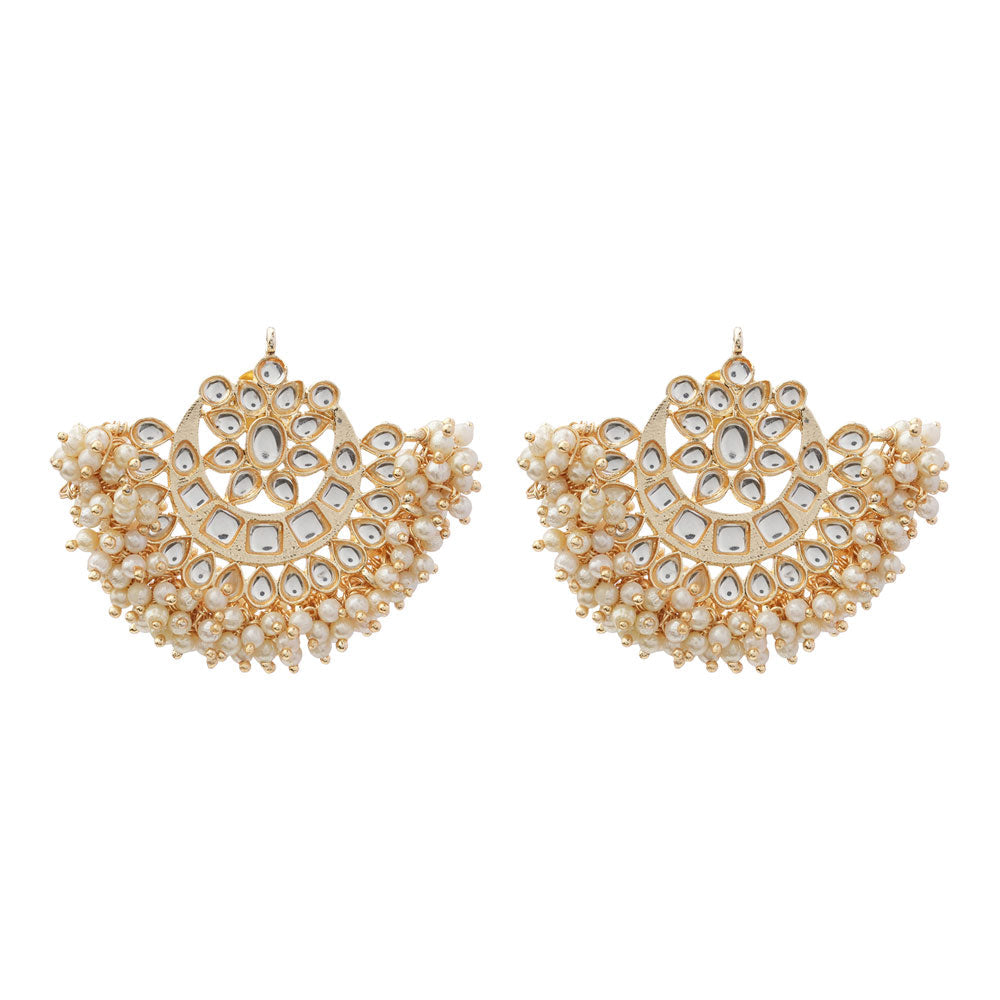 Jhanvi- Stone Studded Hanging Pearl Jhumki Earrings