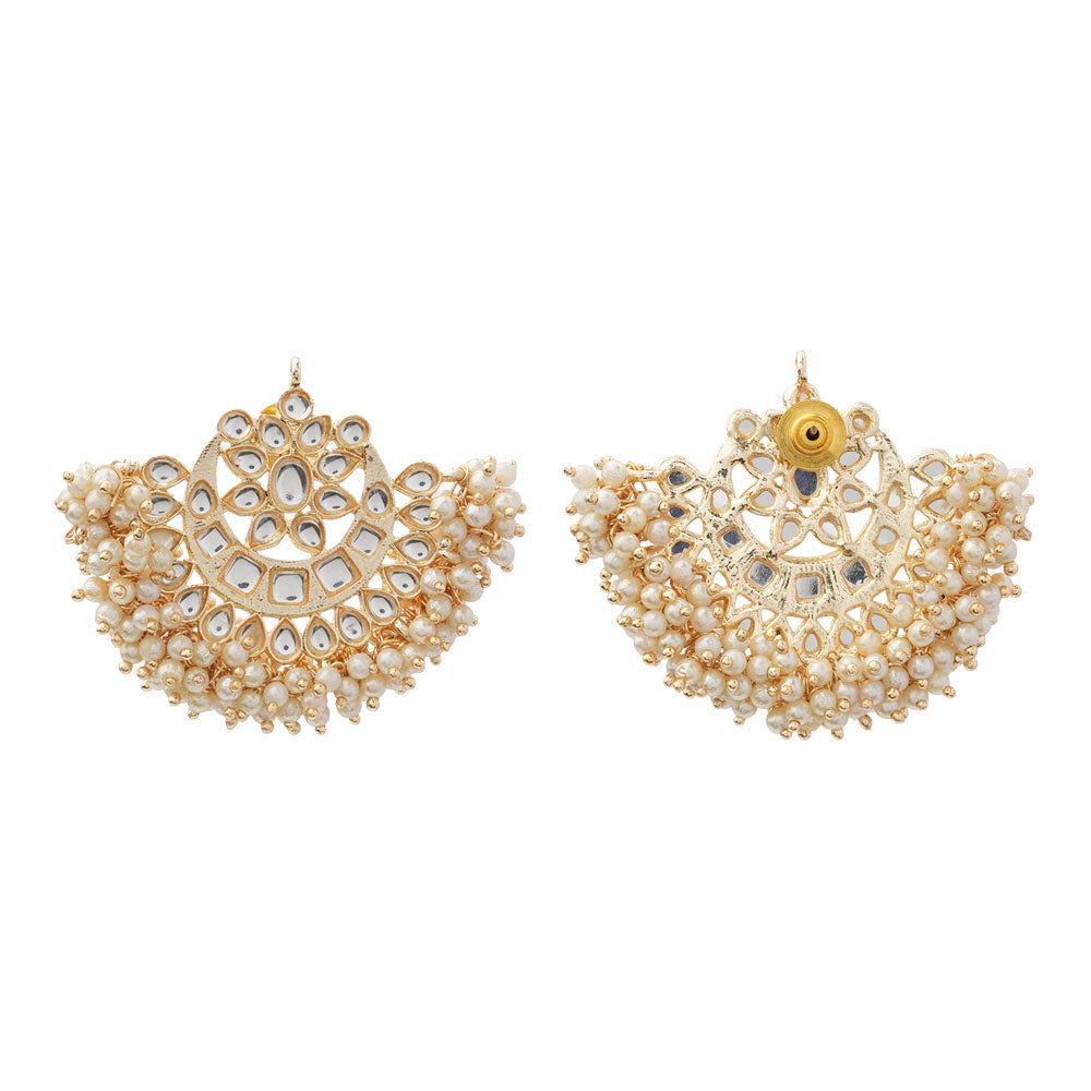 Jhanvi- Stone Studded Hanging Pearl Jhumki Earrings