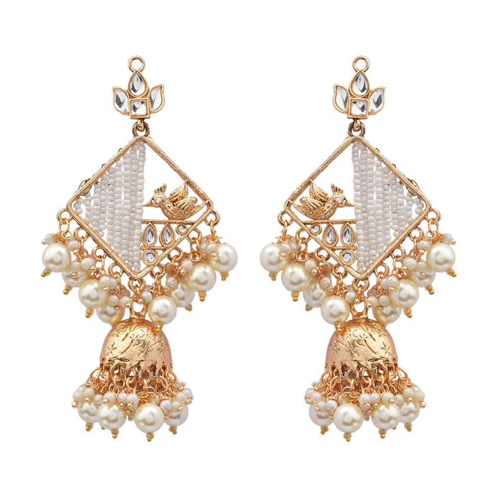 Jiya- Stone Studded Hanging Pearl Jhumki Earrings