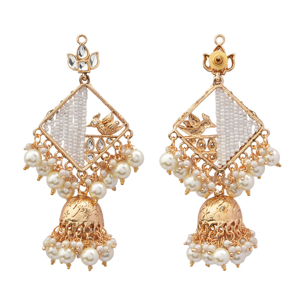 Jiya- Stone Studded Hanging Pearl Jhumki Earrings