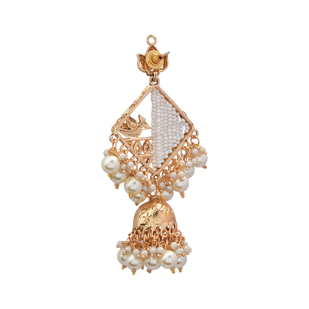 Jiya- Stone Studded Hanging Pearl Jhumki Earrings