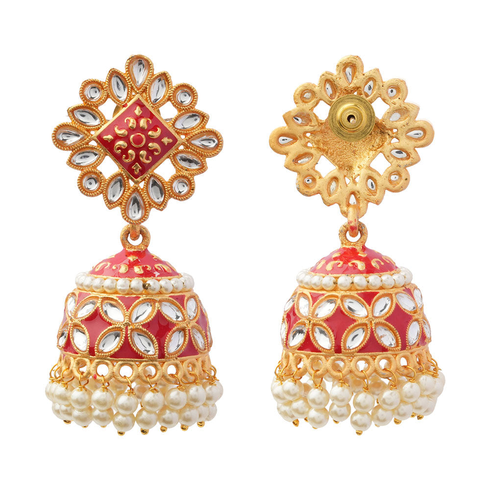 Juhi- Stone Studded Hanging Pearl Jhumki Earrings