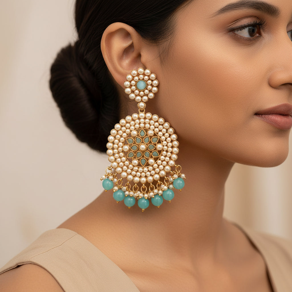 Kavya- Stone Studded Hanging Pearl Dangler Earrings