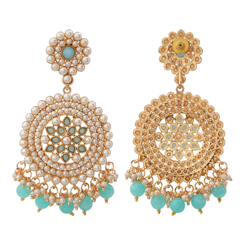 Kavya- Stone Studded Hanging Pearl Dangler Earrings