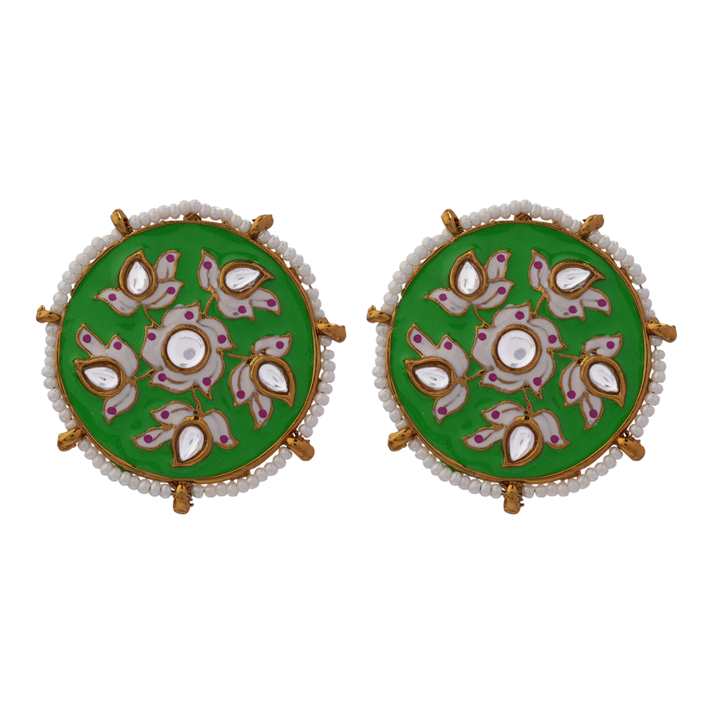 Kriti- Pearl Framed Stud Earrings(Parrot Green)