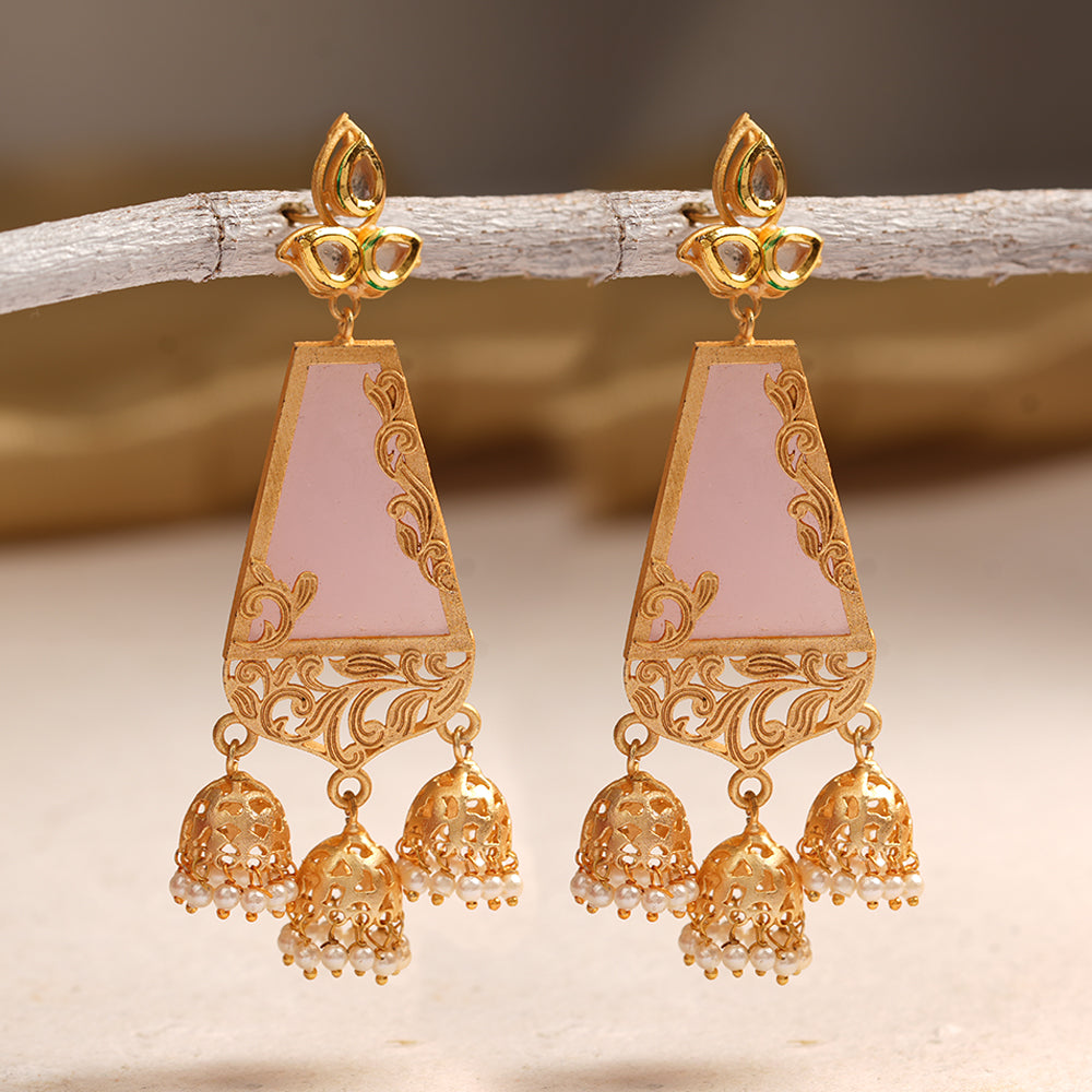 Krisha- Stone Studded Hanging Pearl Jhumki Earrings