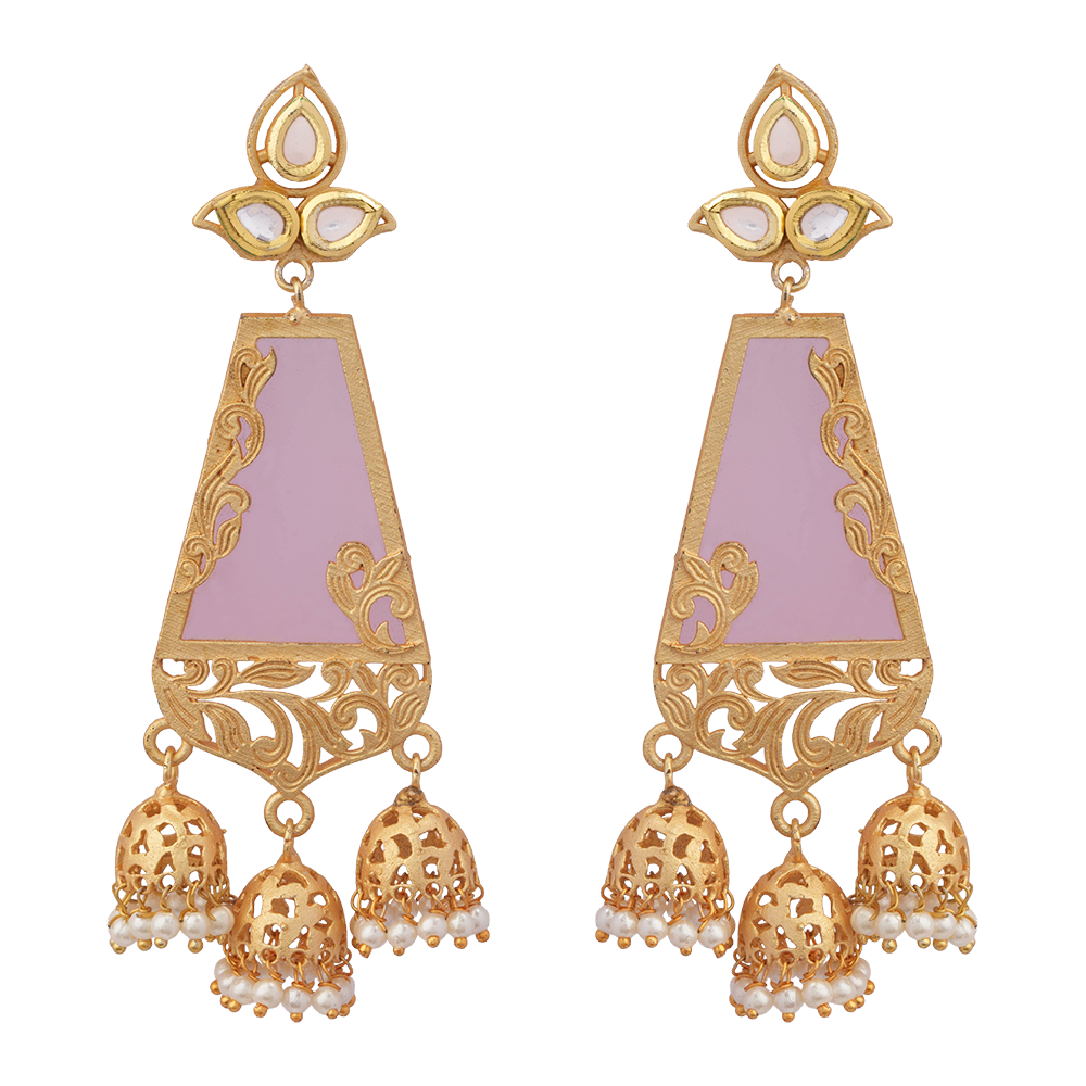 Krisha- Stone Studded Hanging Pearl Jhumki Earrings
