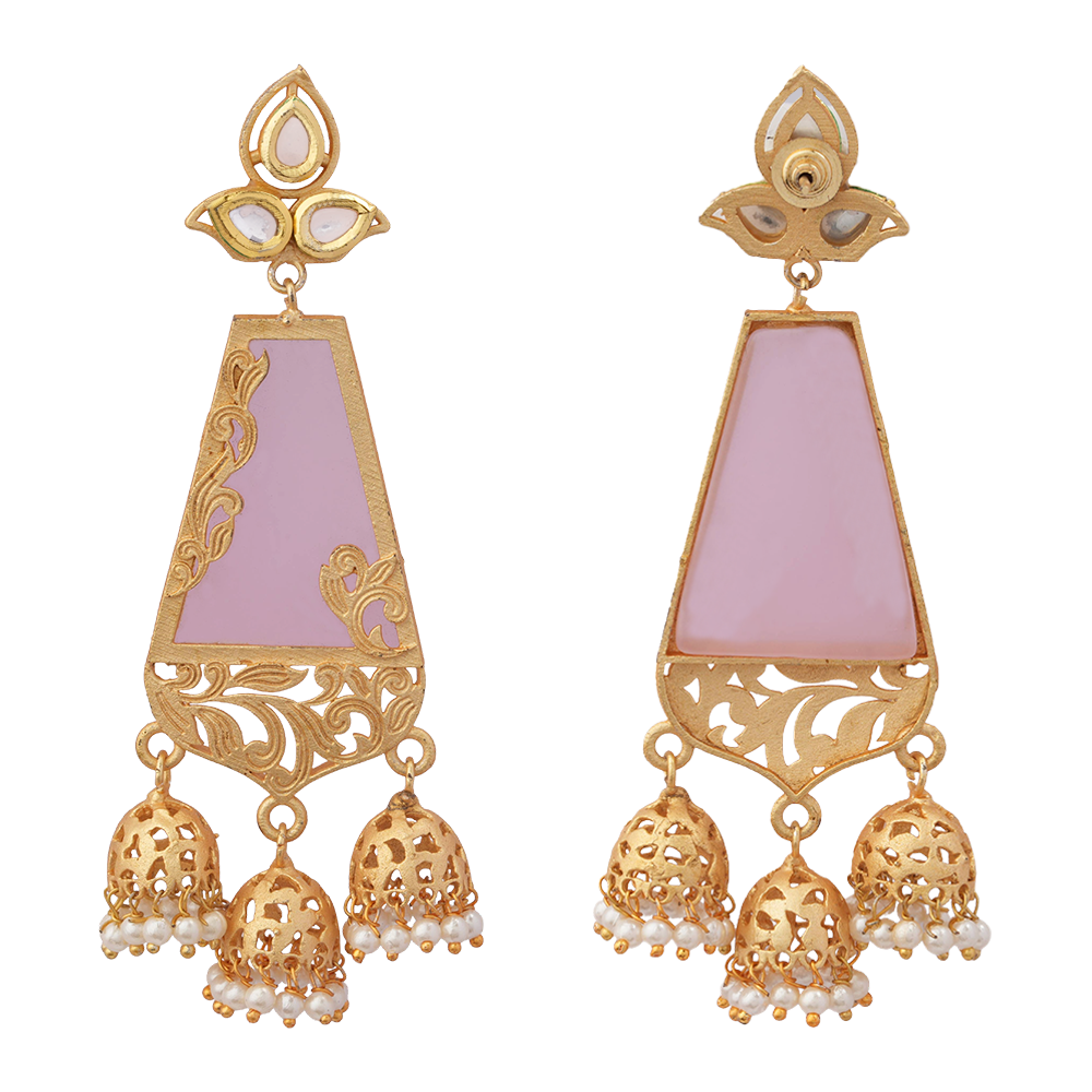 Krisha- Stone Studded Hanging Pearl Jhumki Earrings