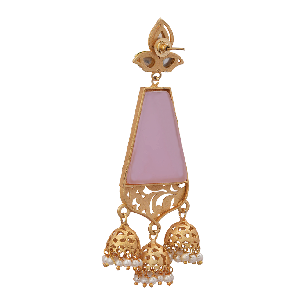 Krisha- Stone Studded Hanging Pearl Jhumki Earrings