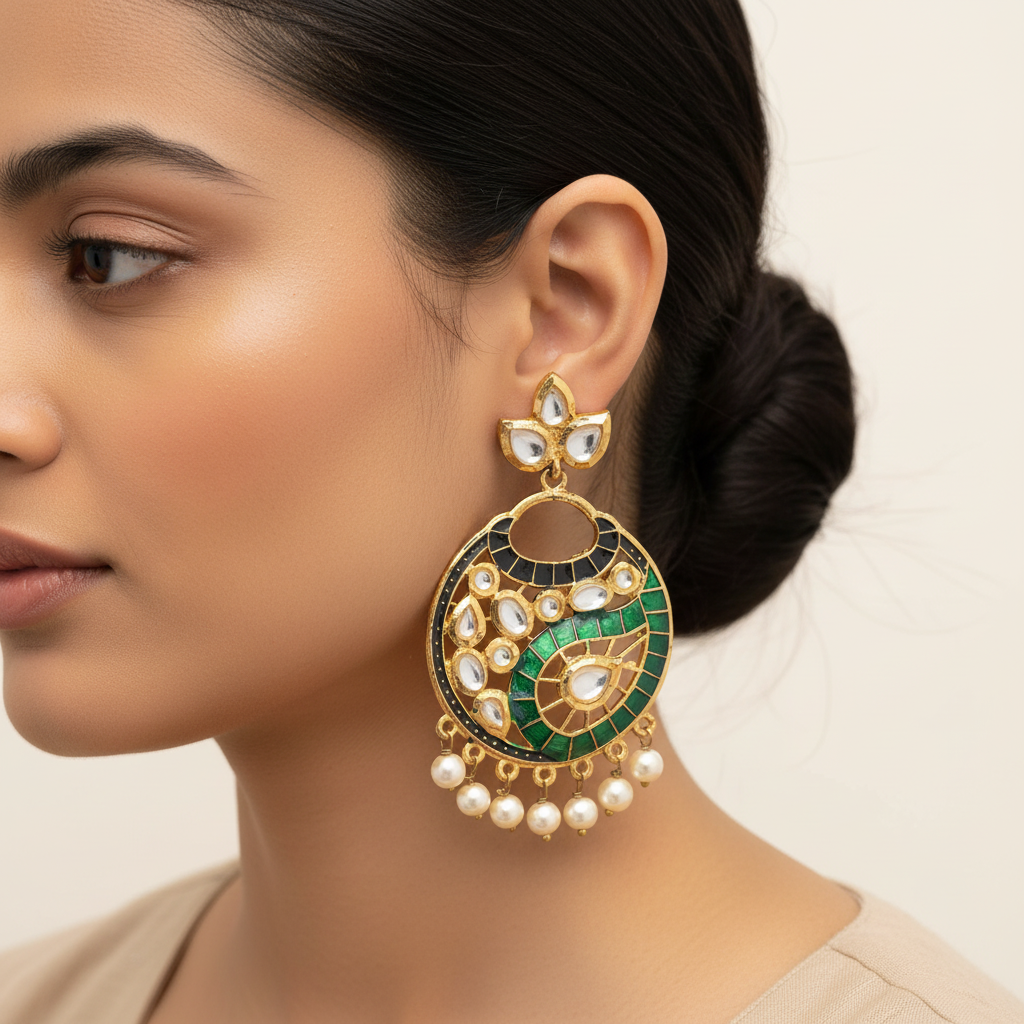 Lavanya- Stone Studded Hanging Pearl Dangler Earrings(Multicolored)