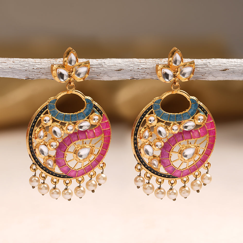 Lavanya – Stone-Studded Hanging Pearl Dangler Earrings (Multicolored)