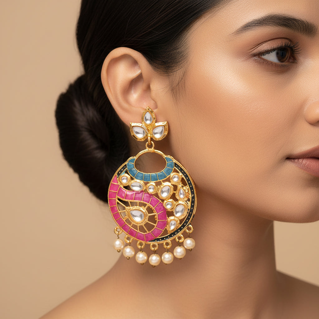 Lavanya – Stone-Studded Hanging Pearl Dangler Earrings (Multicolored)