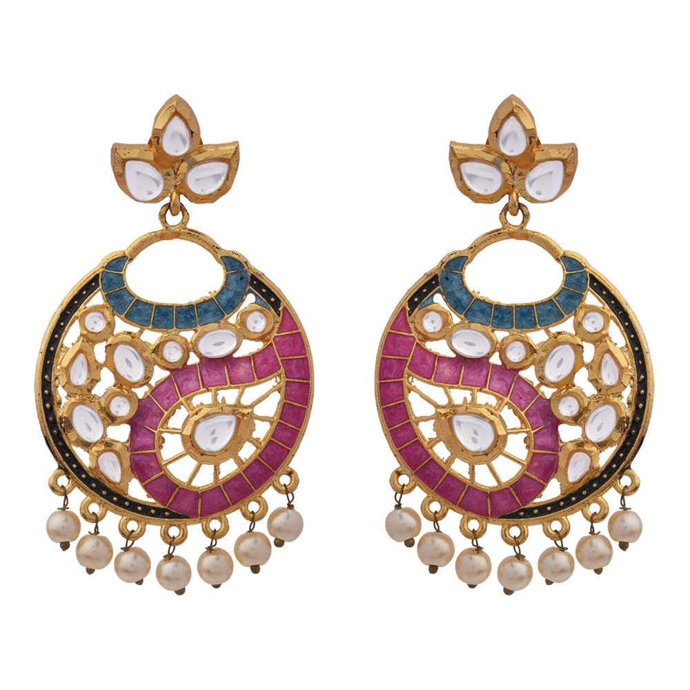 Lavanya – Stone-Studded Hanging Pearl Dangler Earrings (Multicolored)