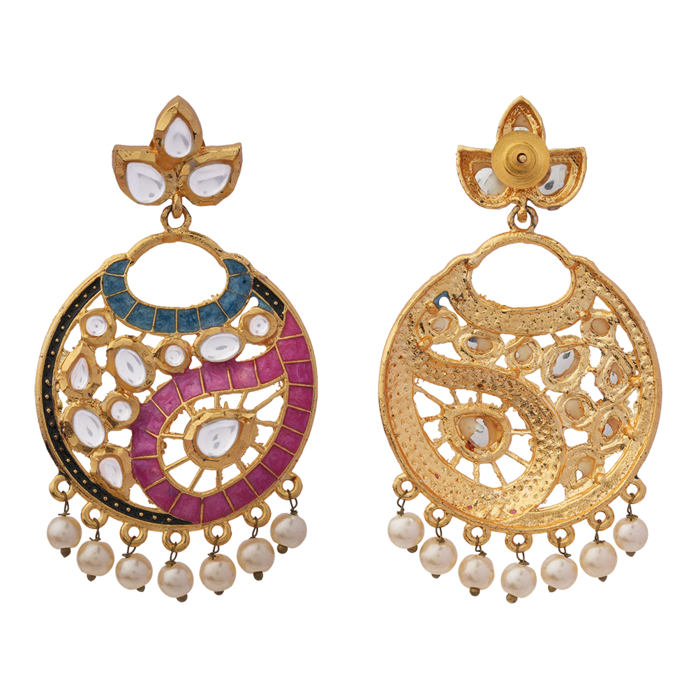 Lavanya – Stone-Studded Hanging Pearl Dangler Earrings (Multicolored)