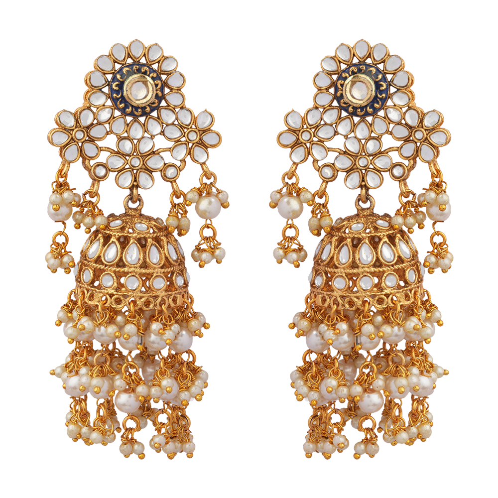 Maira- Stone Studded Hanging Pearl Jhumka Earrings