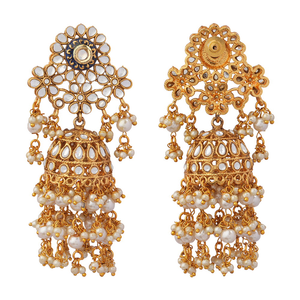 Maira- Stone Studded Hanging Pearl Jhumka Earrings