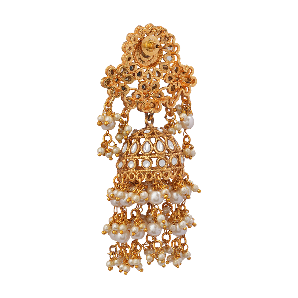 Maira- Stone Studded Hanging Pearl Jhumka Earrings
