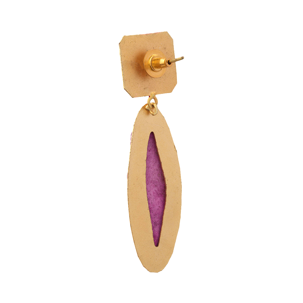 Malini- Unpolished natural stone embedded Dangler Earrings(Pink)