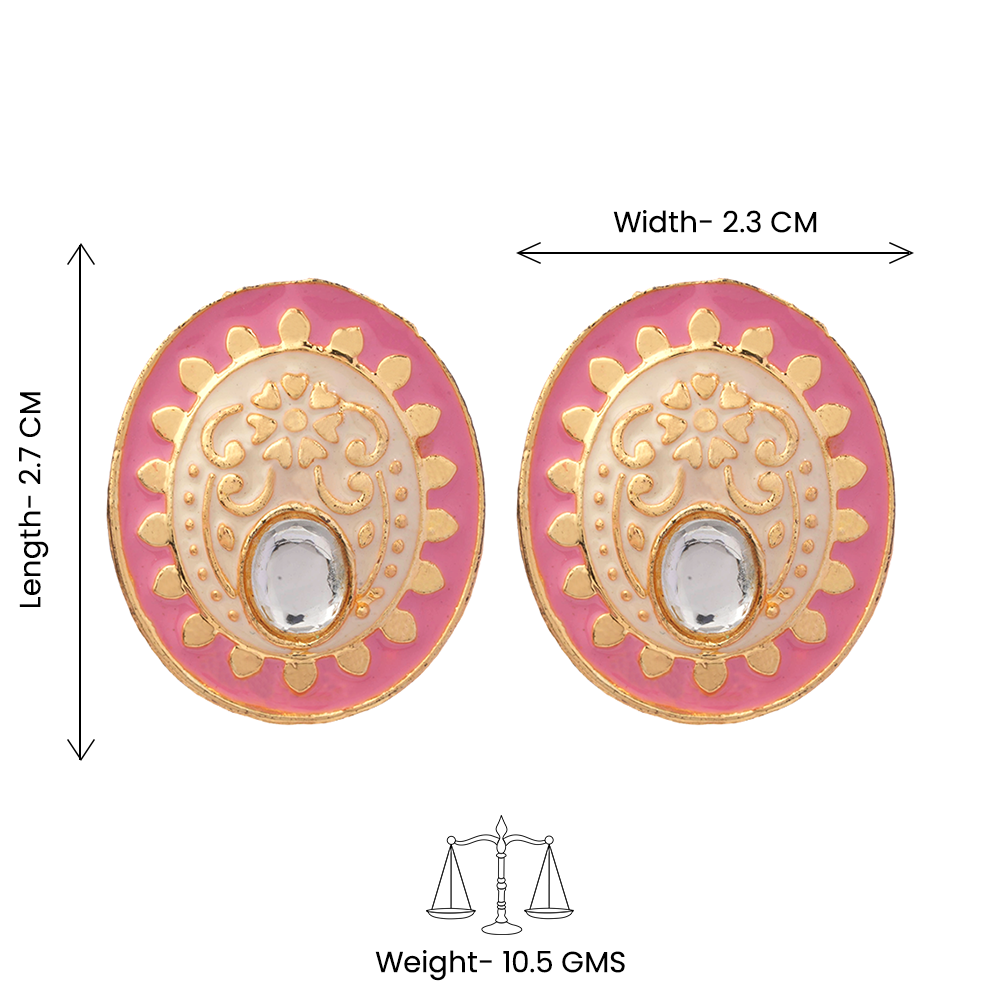 Manjari- Stone Studded Stud Earrings(Baby Pink)