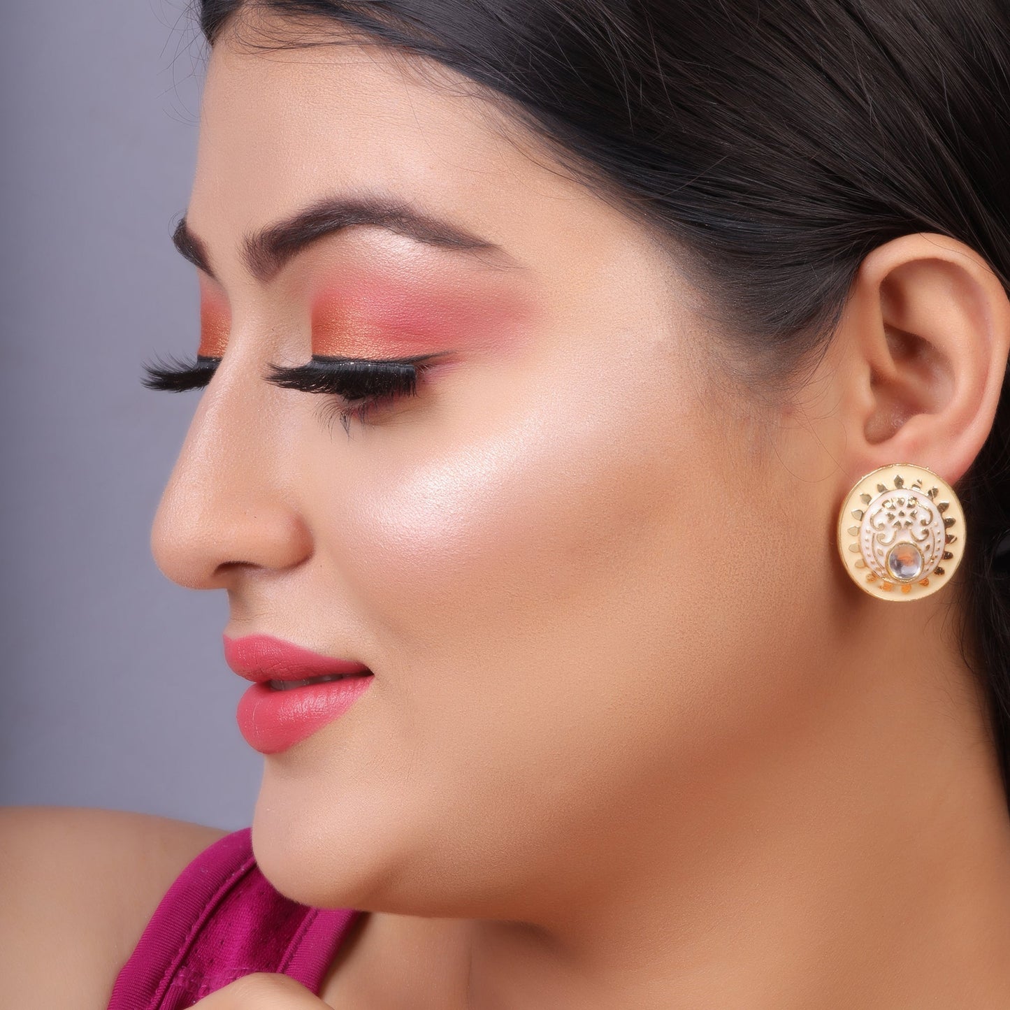 Manjari- Stone Studded Stud Earrings(Yellow)