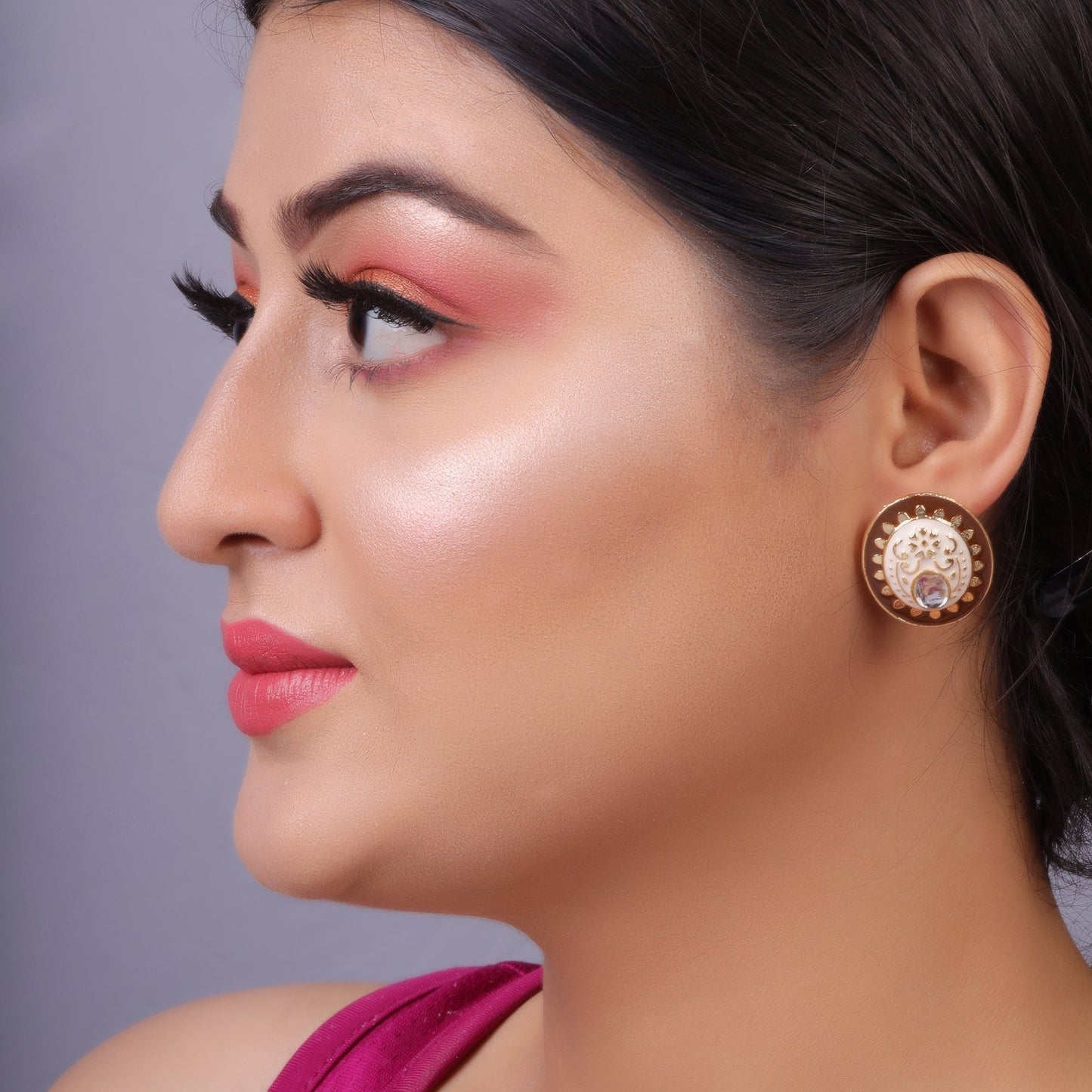 Manjari- Stone Studded Stud Earrings(Brown)