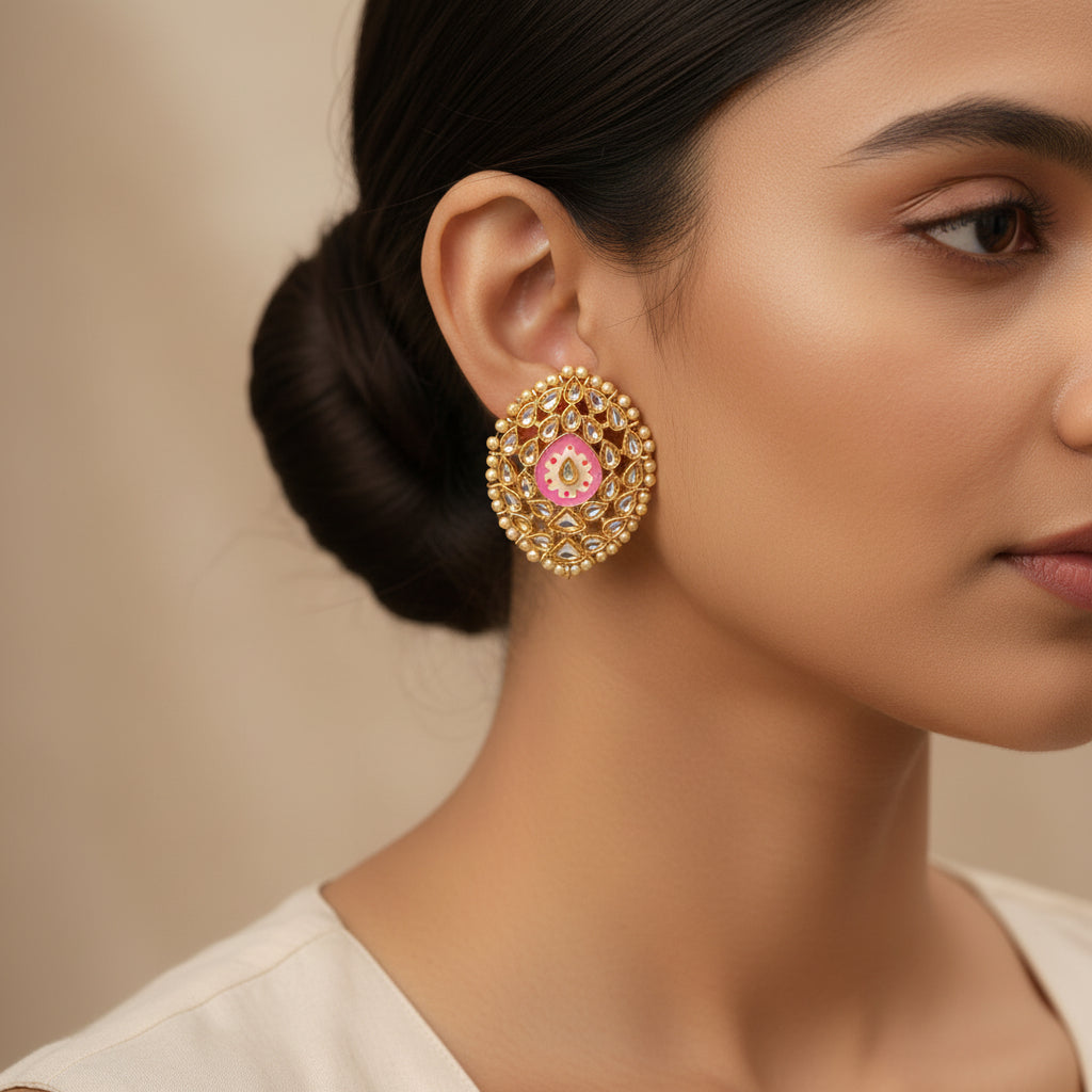 Mridula- Stone Studded Pearl Framed Stud Earrings