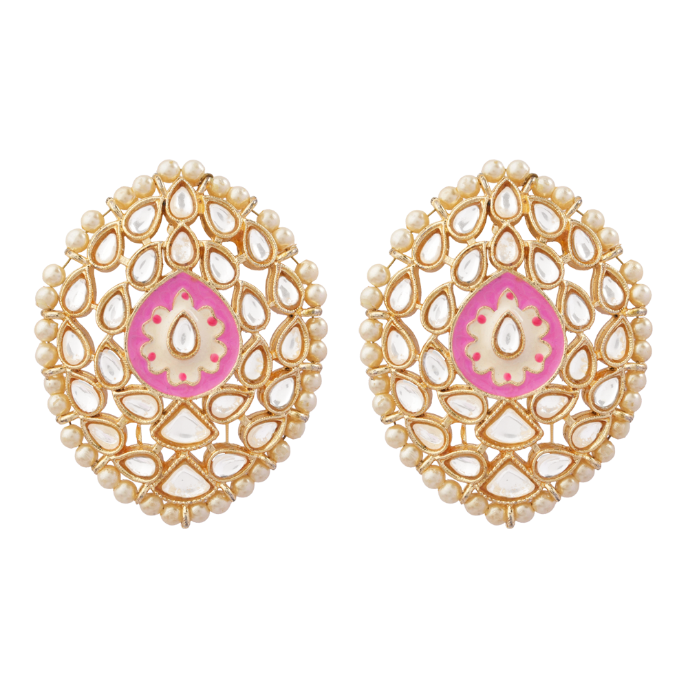 Mridula- Stone Studded Pearl Framed Stud Earrings