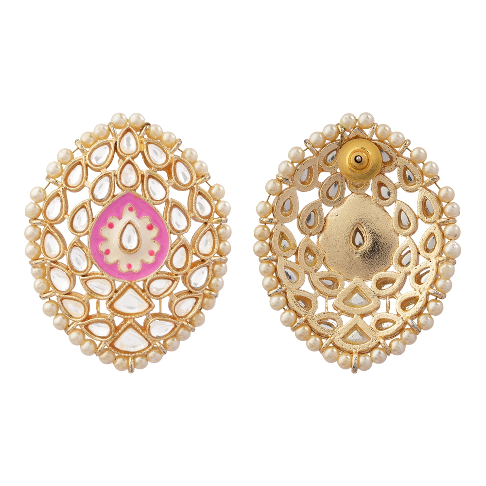 Mridula- Stone Studded Pearl Framed Stud Earrings