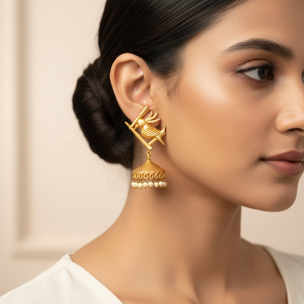 Naira- Hanging Pearl Jhumki Earrings