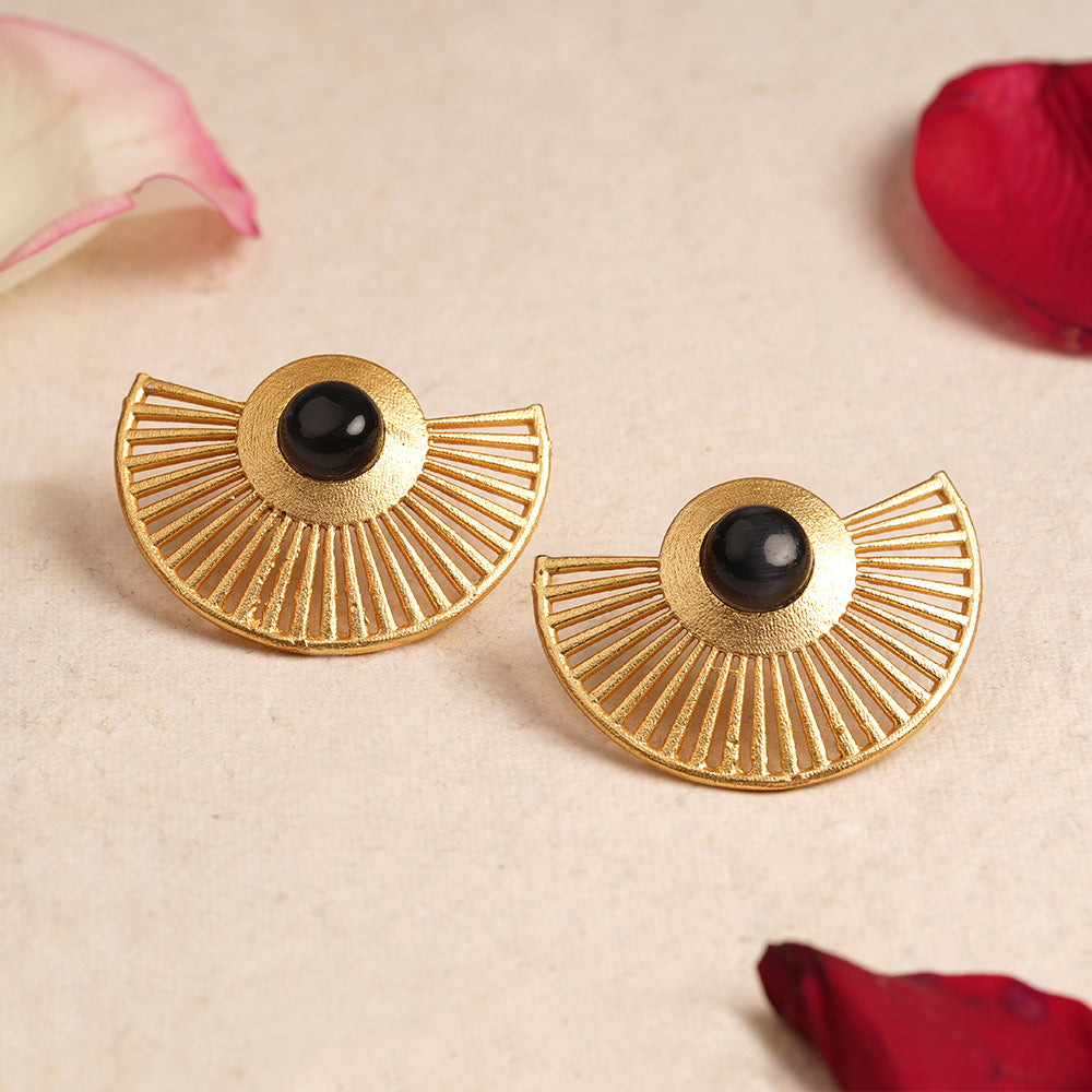 Namya- Stone Studded Golden Stud Earrings(Black)