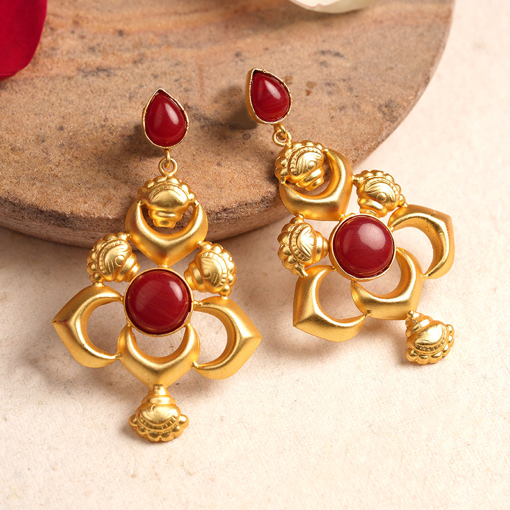 Nivah- Stone Studded Hanging Pearls Dangler Earrings