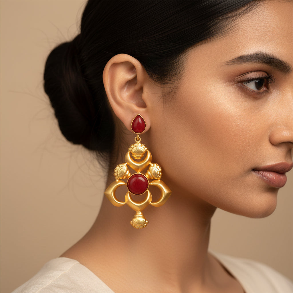 Nivah- Stone Studded Hanging Pearls Dangler Earrings