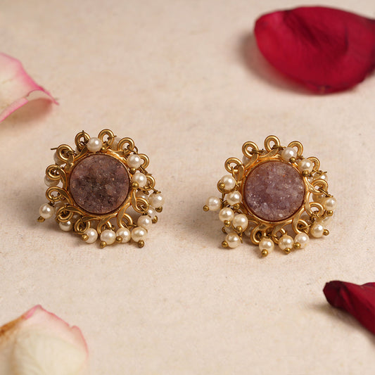 Nyra- Stone Studded Hanging Pearls Dangler Earrings
