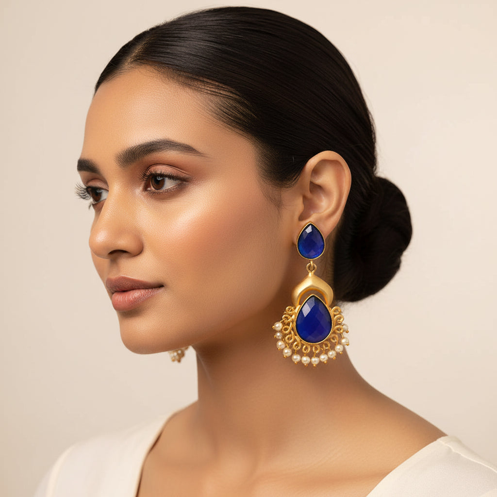 Ojasvi- Stone Studded Hanging Pearls Dangler Earrings