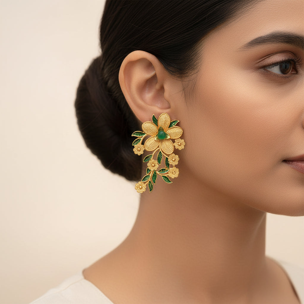 Pranavi- Stone Studded Golden Stud Earrings