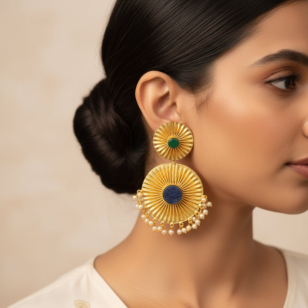 Ragini- Natural Stone Studded Dangler Earrings