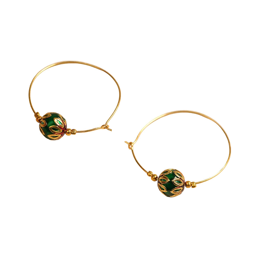 Rajvi- Pearl Hoop Earrings(Green)