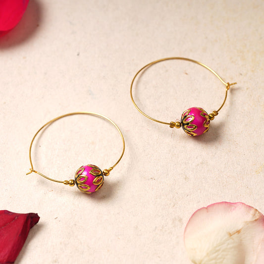 Rajvi- Pearl Hoop Earrings(Pink)