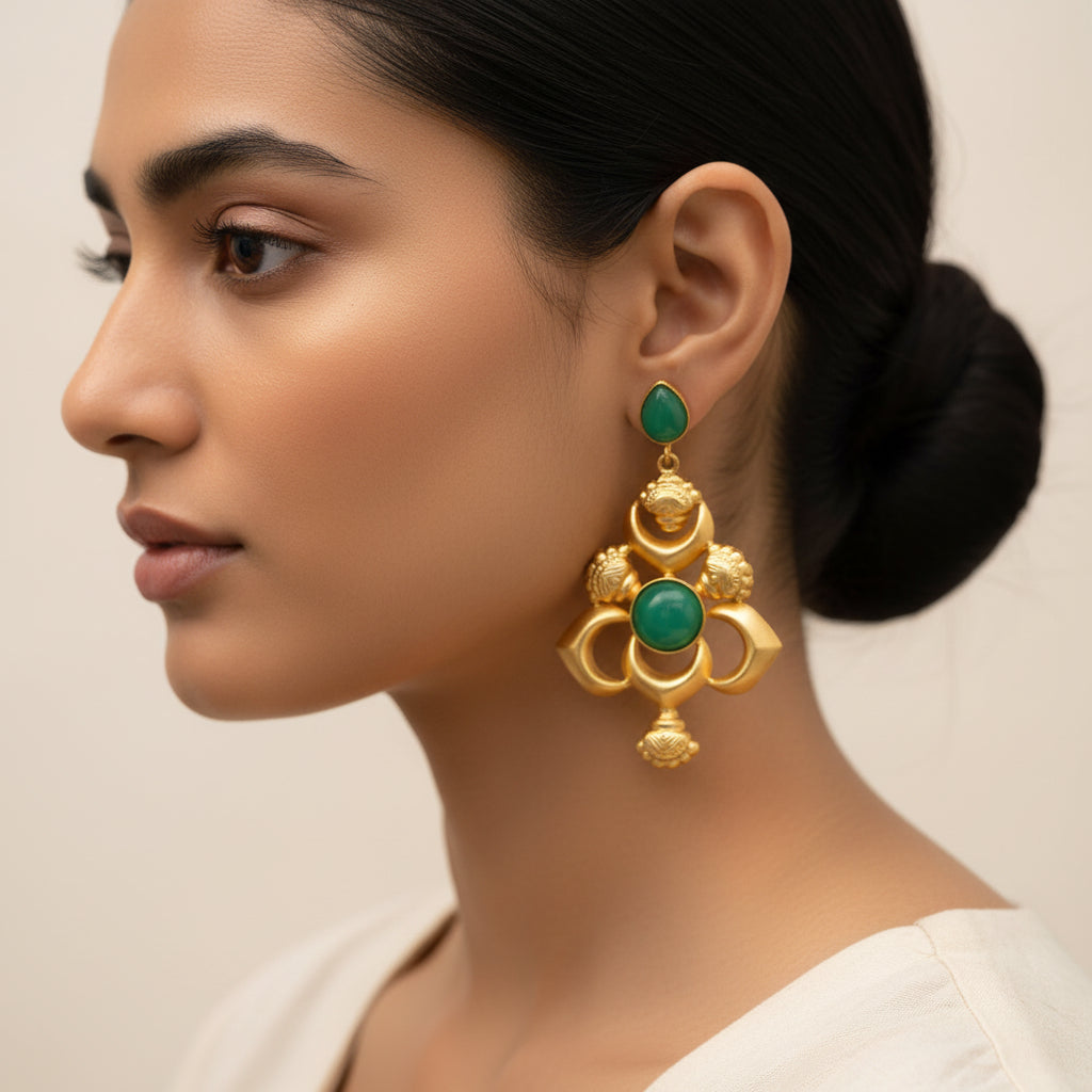 Reeva- Stone Studded Dangler Earrings