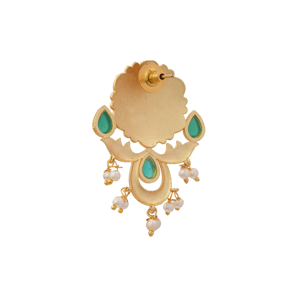 Ritika- Stone Studded Hanging Pearls Stud Earrings(Green)