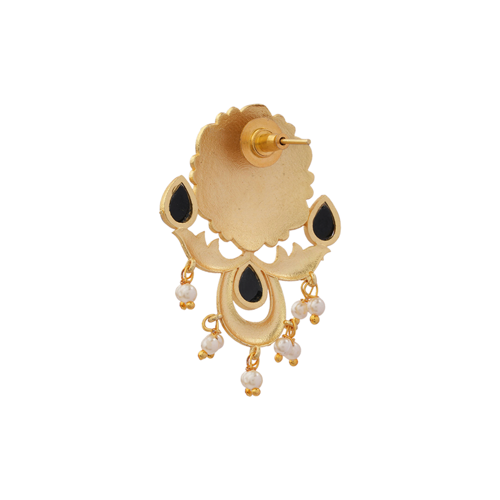 Ritika- Stone Studded Hanging Pearls Stud Earrings(Black)