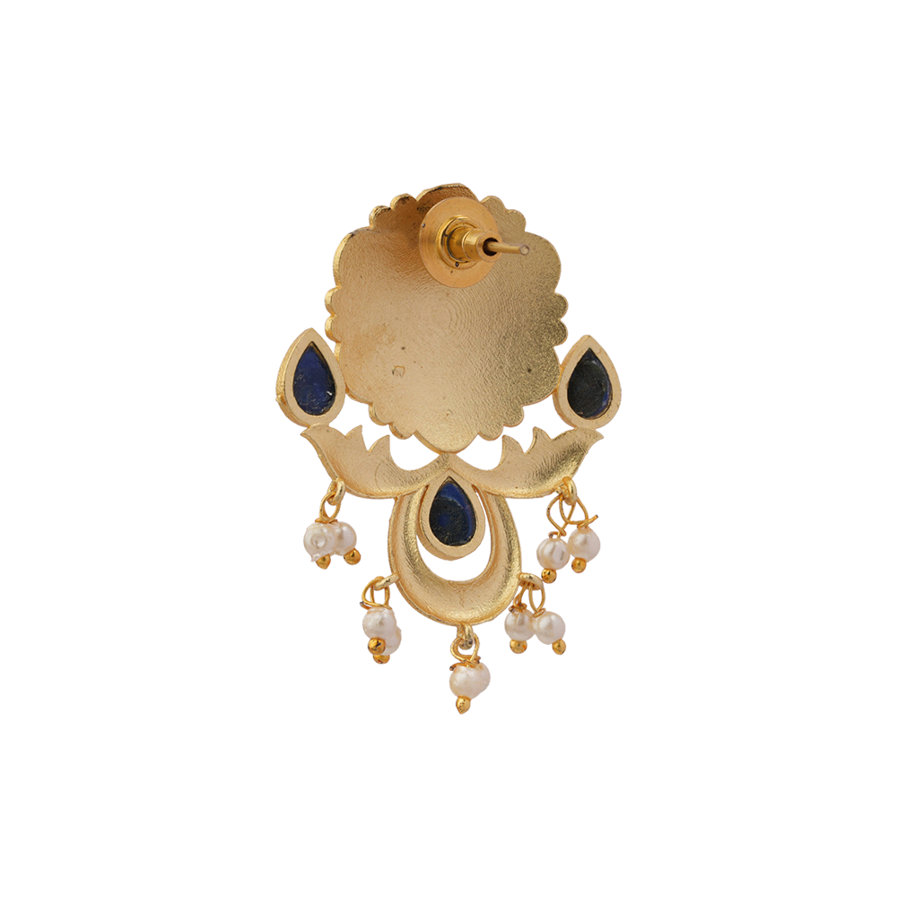 Ritika- Stone Studded Hanging Pearls Stud Earrings(Blue)