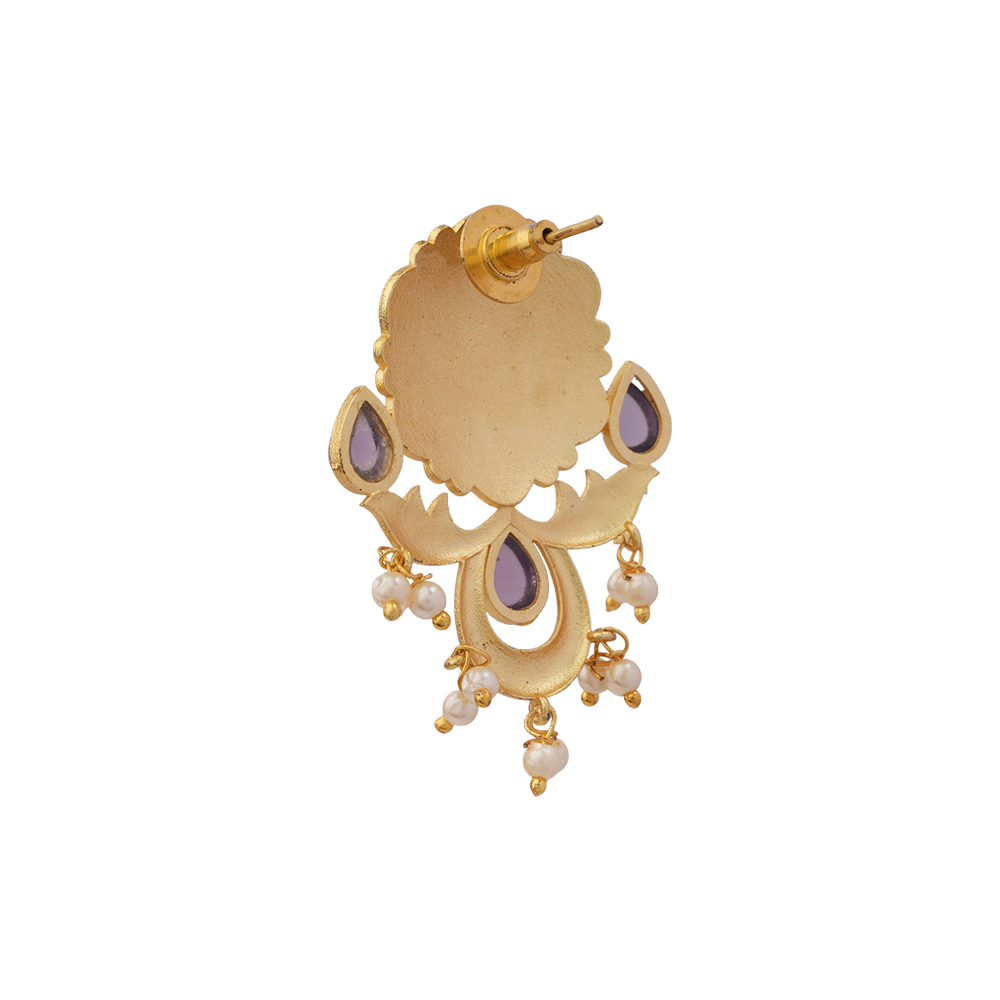 Ritika- Stone Studded Hanging Pearls Stud Earrings(Purple)