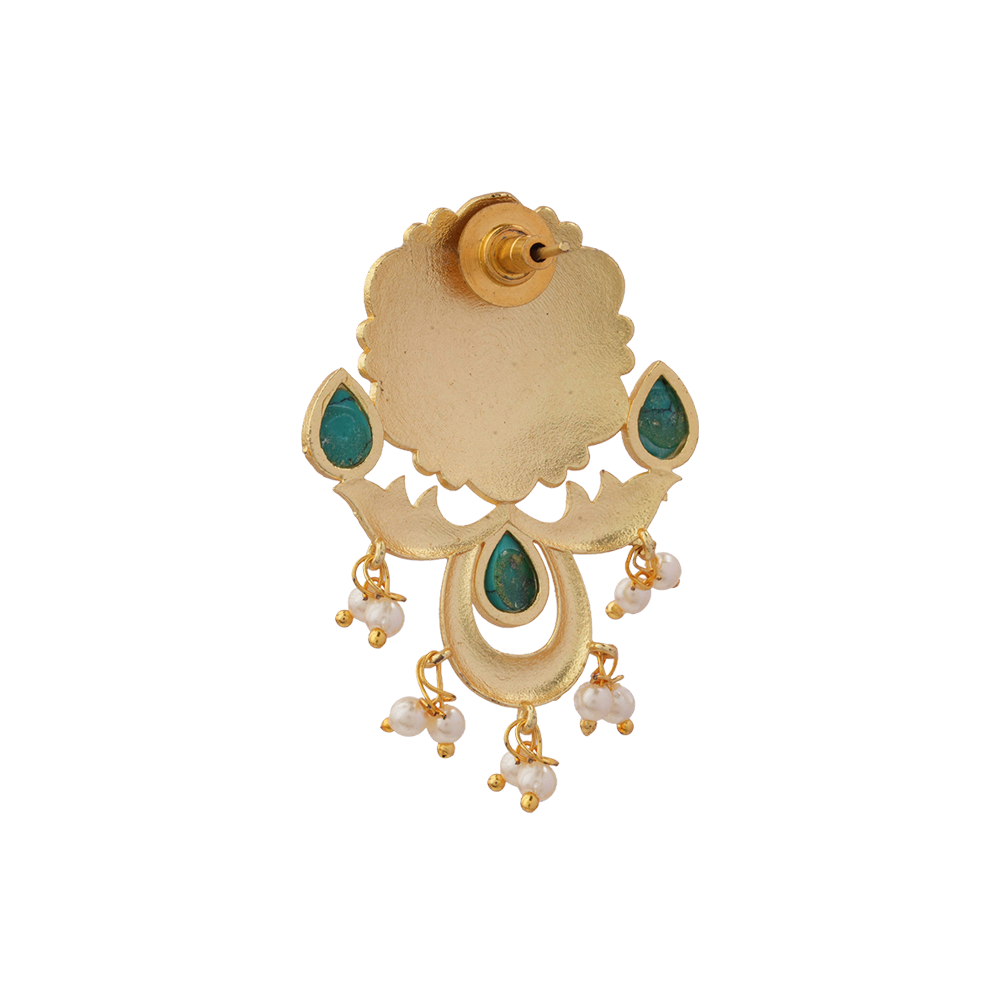 Ritika- Stone Studded Hanging Pearls Stud Earrings(Dark Green)