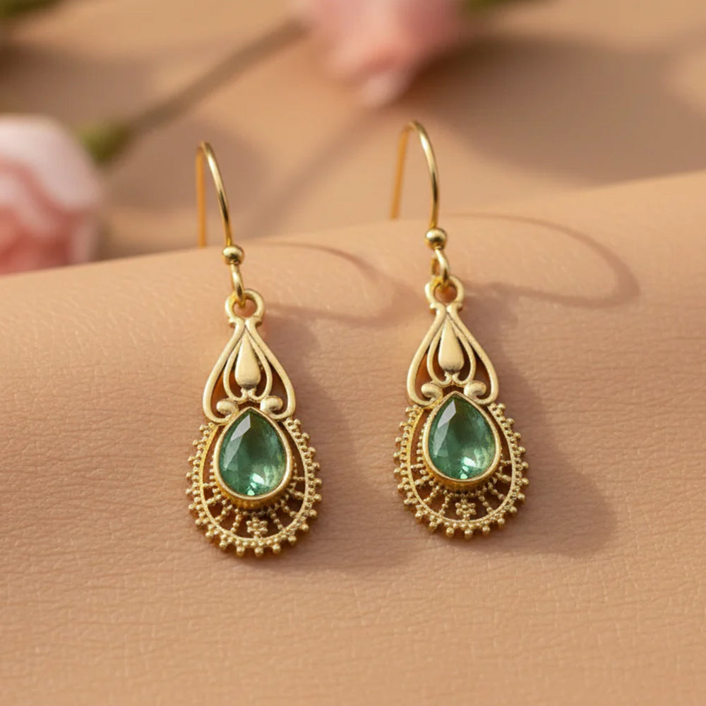 Ruhi- Stone Studded Dangler Earrings(Green)