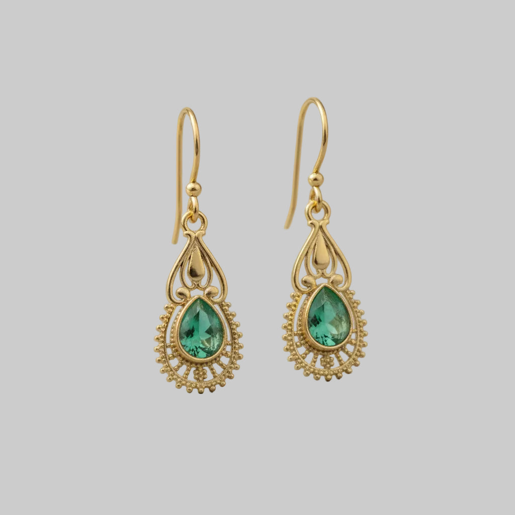 Ruhi- Stone Studded Dangler Earrings(Green)