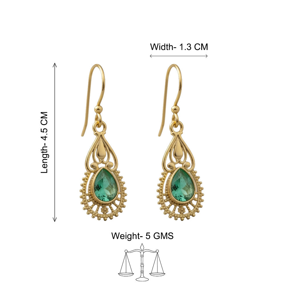 Ruhi- Stone Studded Dangler Earrings(Green)