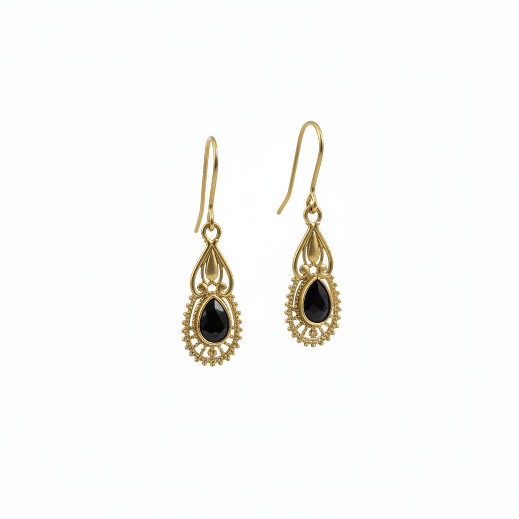 Ruhi- Stone Studded Dangler Earrings(black)