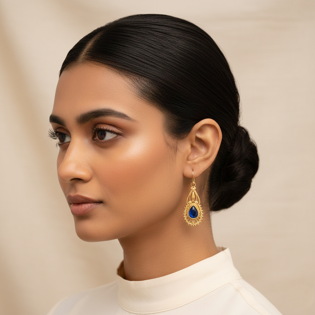Ruhi- Stone Studded Dangler Earrings(Blue)
