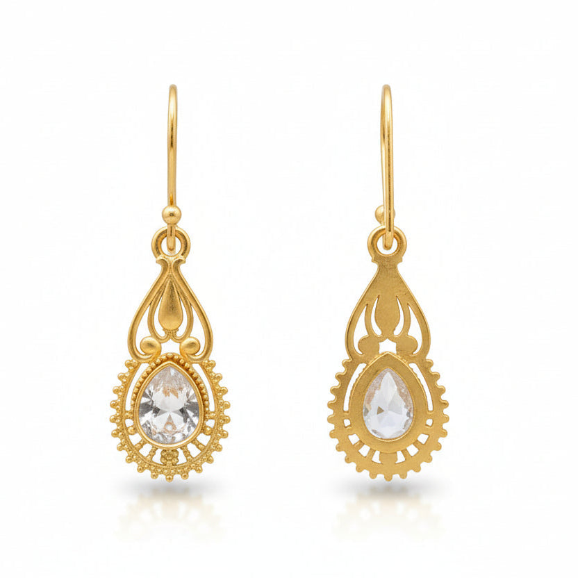 Ruhi- Stone Studded Dangler Earrings(White)
